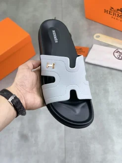 Alternative view of HERMES Slides & Slippers Leather (Light Gray-Black-Gold) EU39-45 A5020260603157889