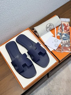 HERMES Slides & Slippers Leather (Navy Blue) EU35-43 B0020260603154699