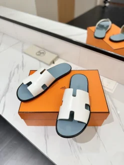 Alternative view of HERMES Slides & Slippers Leather (White-Blue-Black-Orange) EU39-44 B50202606033290119