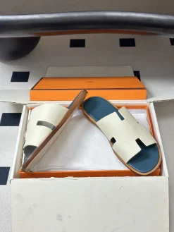 HERMES Slides & Slippers Leather (White-Blue-Brown) EU39-45 C40202606031522139
