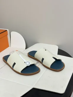 Alternative view of HERMES Slides & Slippers Leather (White-Blue-Brown) EU39-45 C40202606031522139