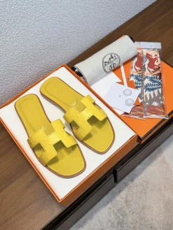 HERMES Slides & Slippers Ostrich Leather (Yellow-Brown) EU35-43 B0020260603159799