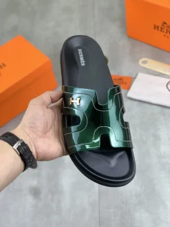 Alternative view of HERMES Slides & Slippers Patent Leather (Green-Black) EU39-45 A5020260603160189
