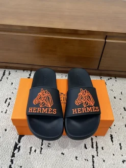 Alternative view of HERMES Slides & Slippers Rubber (Black-Orange) EU39-46 A0020260603325269
