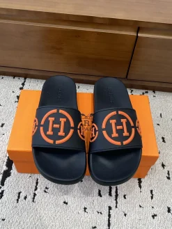Alternative view of HERMES Slides & Slippers Rubber (Black-Orange) EU39-46 A0020260603329469