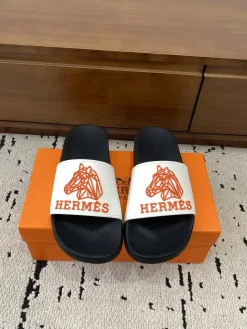 Alternative view of HERMES Slides & Slippers Rubber (Black-White-Orange) EU39-46 A0020260603329969