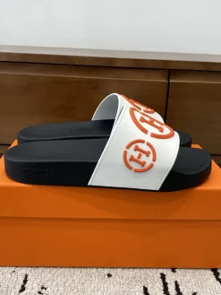 HERMES Slides & Slippers Rubber (Black-White-Orange) EU39-46 A0020260603330969