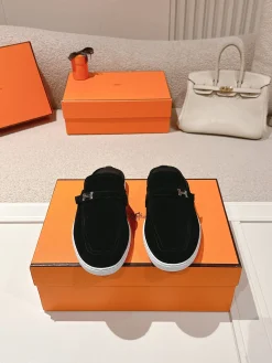 Alternative view of HERMES Slides & Slippers Suede (Black-White) EU35-45 B51202606031615119