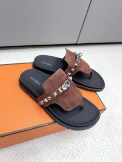 Alternative view of HERMES Slides & Slippers Suede (Brown-Black) EU35-45 B20202606031620109