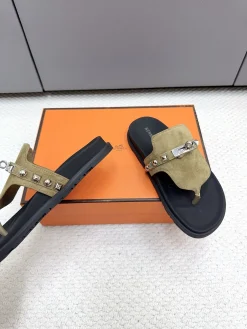 Alternative view of HERMES Slides & Slippers Suede (Khaki-Black) EU35-45 B20202606031629109