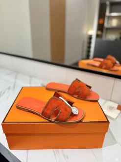 Alternative view of HERMES Slides & Slippers Suede-Leather (Orange-Brown) EU35-40 B60202606031634119