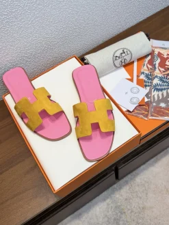 Alternative view of HERMES Slides & Slippers Suede-Leather (Yellow-Pink-Brown) EU35-43 B0020260603152899