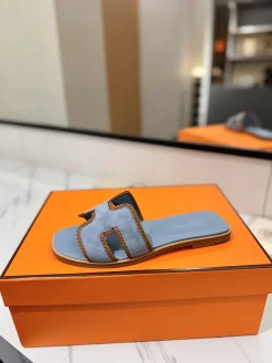 HERMES Slides & Slippers Suede (Light Blue-Brown) EU35-40 B60202606031631119