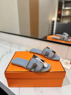 Alternative view of HERMES Slides & Slippers Suede (Light Blue-Brown) EU35-40 B60202606031631119