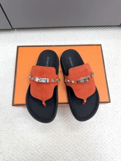 Alternative view of HERMES Slides & Slippers Suede (Orange-Black) EU35-45 B20202606031633109