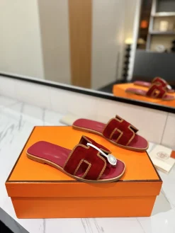 Alternative view of HERMES Slides & Slippers Suede (Red-Brown) EU35-40 B60202606031637119
