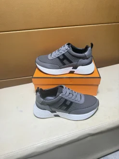 HERMES Sneakers & Trainers Leather-Textile (Gray-Black-White) EU38-44 B40202606031640109
