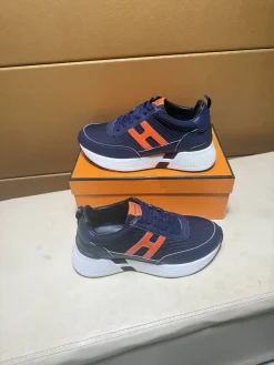 HERMES Sneakers & Trainers Leather-Textile (Navy-Orange-White) EU38-44 B40202606031643109