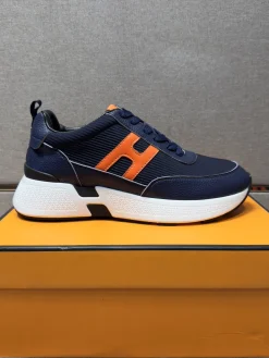 HERMES Sneakers & Trainers Leather-Textile (Navy-Orange-White) EU38-44 B40202606031651109