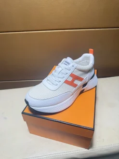 HERMES Sneakers & Trainers Leather-Textile (White-Orange-Black) EU38-44 B40202606031641109