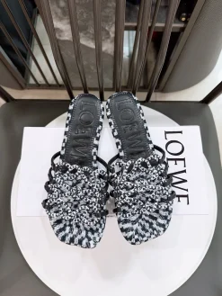 LOEWE Slides & Slippers Leather-Textile (Black-White) EU35-41 B10202606031724109