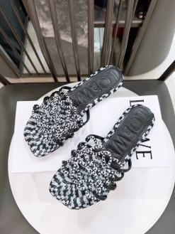 Alternative view of LOEWE Slides & Slippers Leather-Textile (Black-White) EU35-41 B10202606031724109