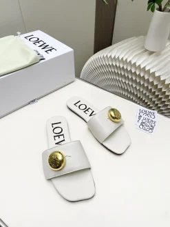 Alternative view of LOEWE Slides & Slippers Leather (White-Gold) EU34-41 B30202606031717109