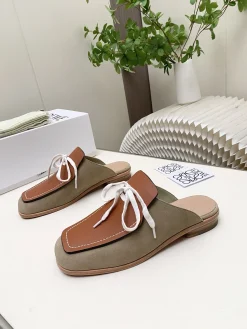 LOEWE Slides & Slippers Suede-Leather (Brown-Khaki-White) EU35-41 B60202606031745119