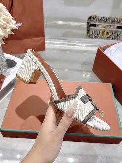 LORO PIANA Sandals & Mules Canvas (White-Brown-Gray) EU35-42 B60202606031775119