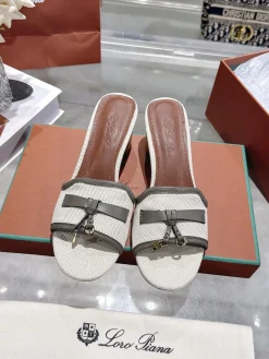 Alternative view of LORO PIANA Sandals & Mules Canvas (White-Brown-Gray) EU35-42 B60202606031775119