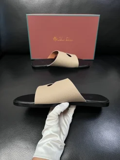 LORO PIANA Slides & Slippers Leather (Beige-Black) EU38-46 A8020260603178999