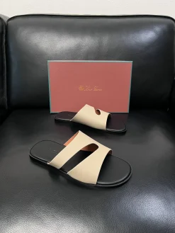 Alternative view of LORO PIANA Slides & Slippers Leather (Beige-Black) EU38-46 A8020260603178999
