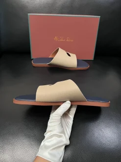LORO PIANA Slides & Slippers Leather (Beige-Navy-Brown) EU39-44 A8020260603179099