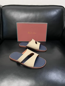 Alternative view of LORO PIANA Slides & Slippers Leather (Beige-Navy-Brown) EU39-44 A8020260603179099