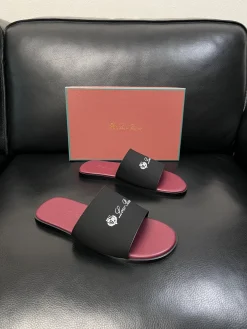 Alternative view of LORO PIANA Slides & Slippers Leather (Black-Burgundy) EU38-46 A8020260603179499