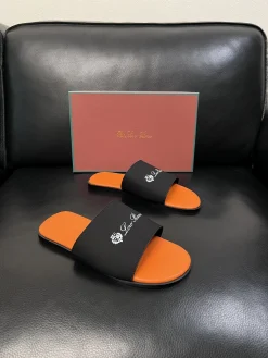 Alternative view of LORO PIANA Slides & Slippers Leather (Black-Orange) EU38-46 A8020260603178299