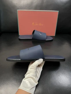 LORO PIANA Slides & Slippers Leather (Blue-Black) EU39-44 A8020260603178399