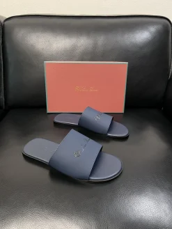 Alternative view of LORO PIANA Slides & Slippers Leather (Blue-Black) EU39-44 A8020260603178399