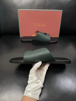 LORO PIANA Slides & Slippers Leather (Dark Green-Black) EU39-44 A8020260603180399