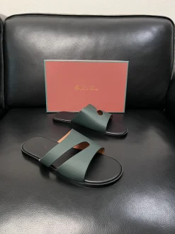 Alternative view of LORO PIANA Slides & Slippers Leather (Dark Green-Black) EU39-44 A8020260603180399