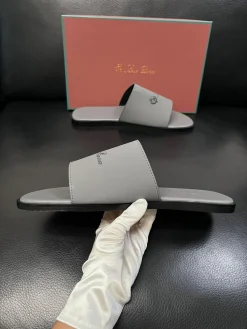 LORO PIANA Slides & Slippers Leather (Gray-Black) EU39-44 A8020260603178199