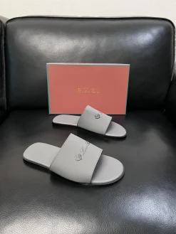 Alternative view of LORO PIANA Slides & Slippers Leather (Gray-Black) EU39-44 A8020260603178199