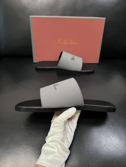 LORO PIANA Slides & Slippers Leather (Gray-Black) EU39-44 A8020260603178699