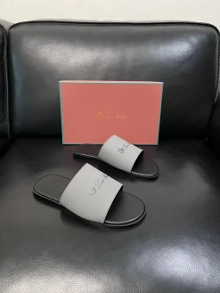 Alternative view of LORO PIANA Slides & Slippers Leather (Gray-Black) EU39-44 A8020260603178699