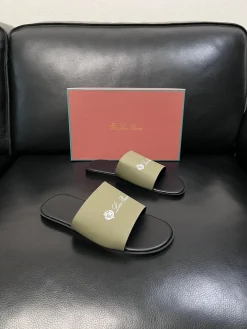 Alternative view of LORO PIANA Slides & Slippers Leather (Green-Black) EU39-44 A8020260603178499