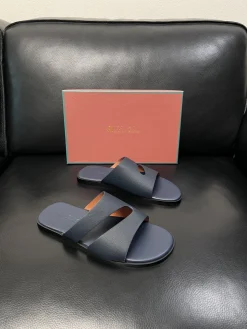 Alternative view of LORO PIANA Slides & Slippers Leather (Navy-Black) EU39-44 A8020260603180799