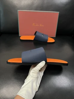 LORO PIANA Slides & Slippers Leather (Navy-Orange) EU38-46 A8020260603177999