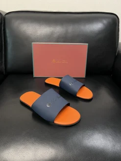 Alternative view of LORO PIANA Slides & Slippers Leather (Navy-Orange) EU38-46 A8020260603177999
