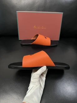 LORO PIANA Slides & Slippers Leather (Orange-Black) EU39-44 A8020260603180899