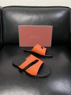 Alternative view of LORO PIANA Slides & Slippers Leather (Orange-Black) EU39-44 A8020260603180899